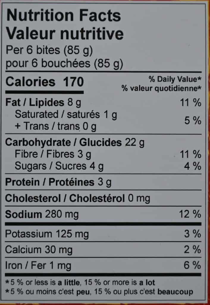 Costco Don Lee Farms Organic Veggie Bites nutrition facts label. 