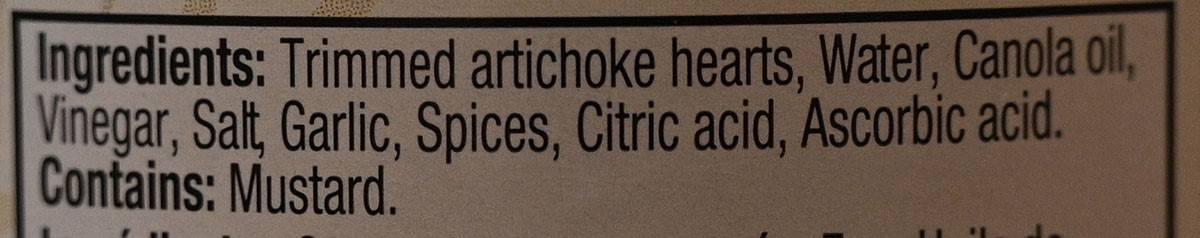 Costco Kirkland Signature Artichoke Hearts ingredients label. 