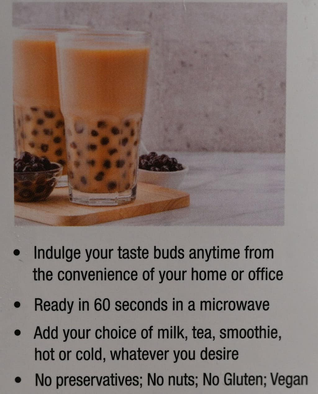 Costco Boba Bam Instant Boba Pack product description. 