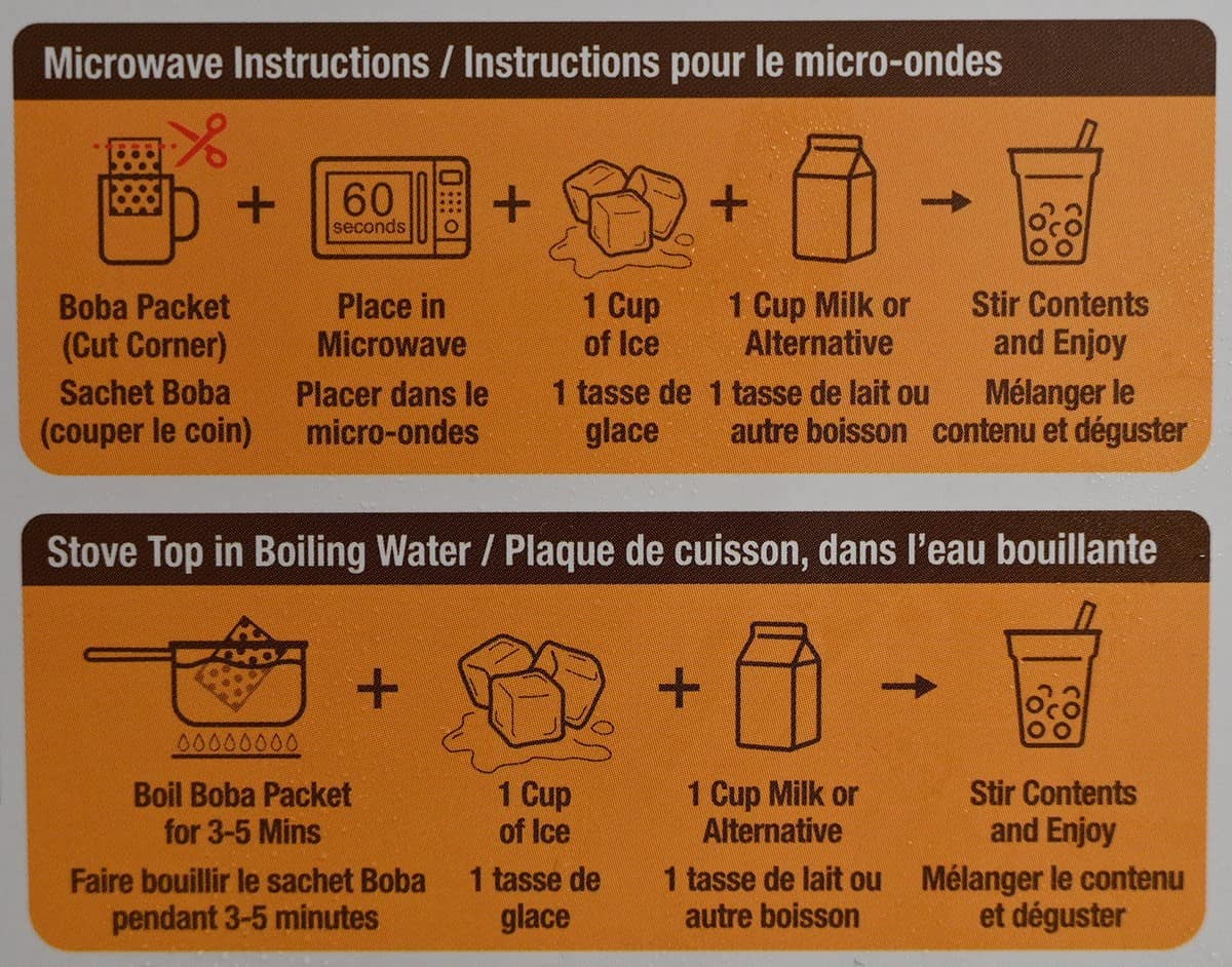 Costco Boba Bam Instant Boba Pack preparation instructions. 