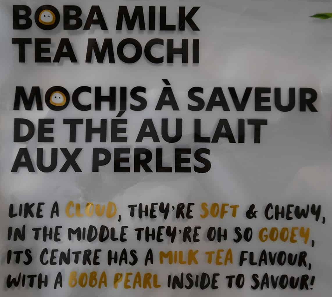Costco Tropical Fields Boba Milk Tea Mochi product description from the bag. 