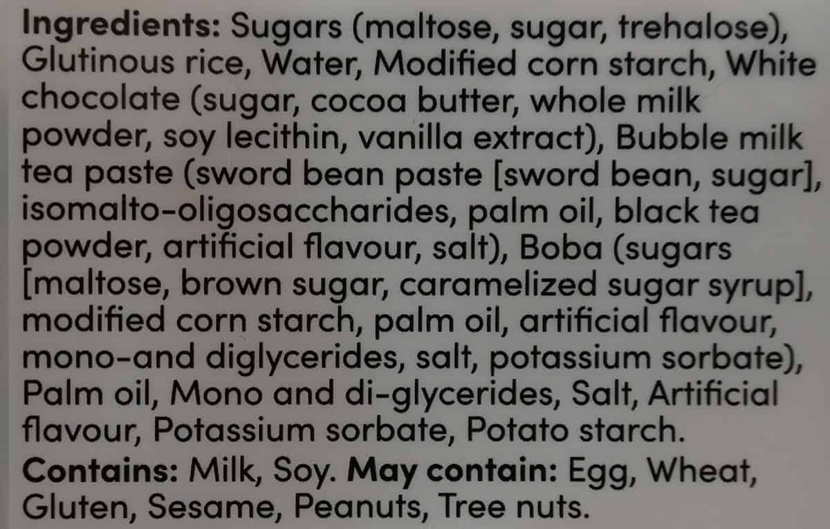 Costco Tropical Fields Boba Milk Tea Mochi ingredients. 