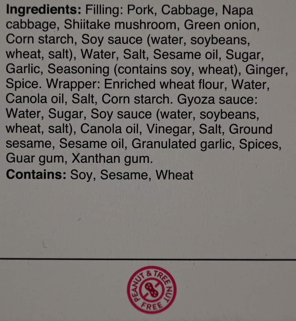 Costco Summ! Pork & Shiitake Gyoza Dumplings ingredients label.