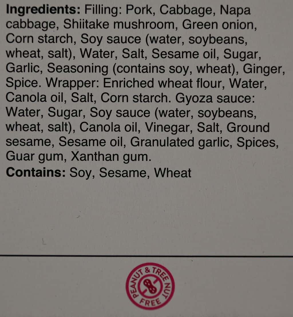 Costco Summ! Pork & Shiitake Gyoza Dumplings ingredients label.