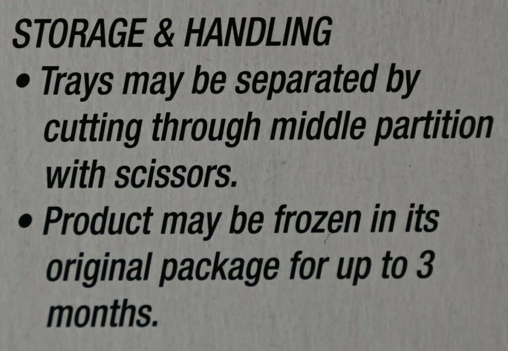 Costco Pinty's Oven Roasted Chicken Breast Strips storage and handling instructions from package. 