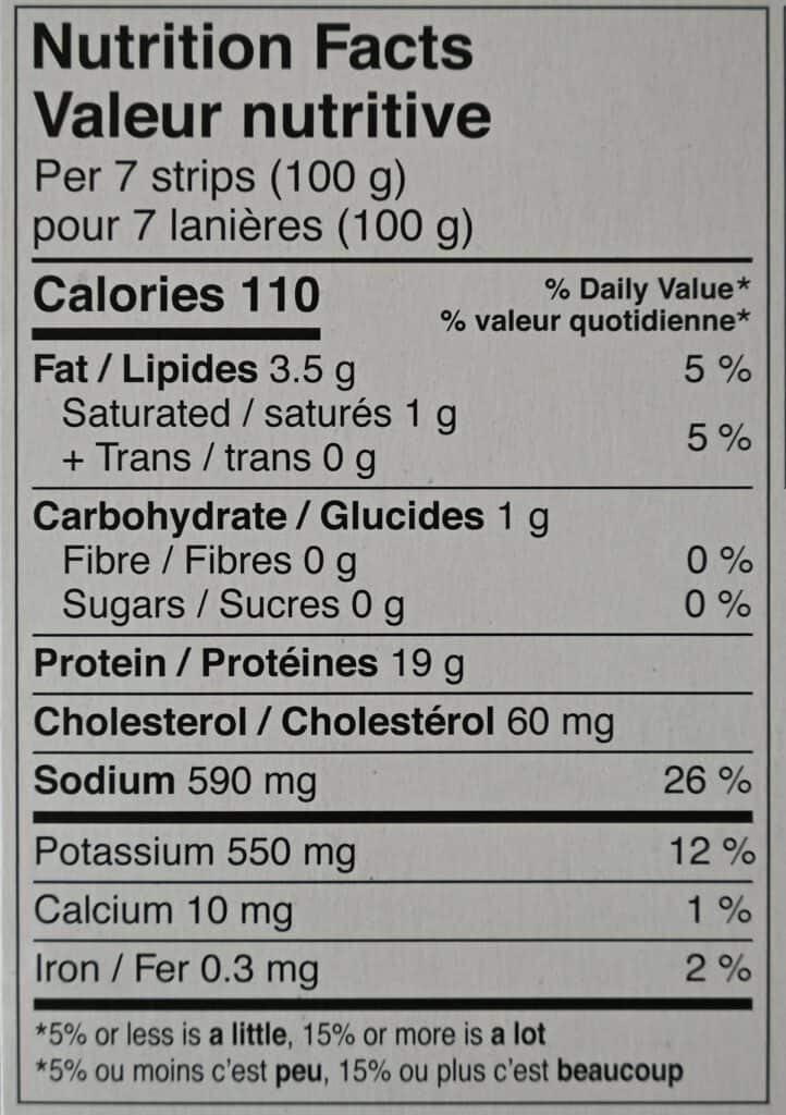 Costco Pinty's Oven Roasted Chicken Breast Strips nutrition facts from package. 
