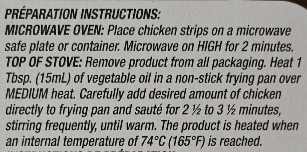 Costco Pinty's Oven Roasted Chicken Breast Strips preparation and cooking instructions. 