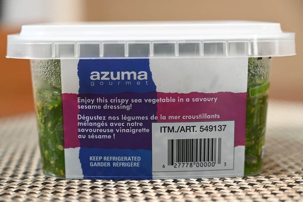 Costco Azuma Seaweed Salad image of the back of the container/ 