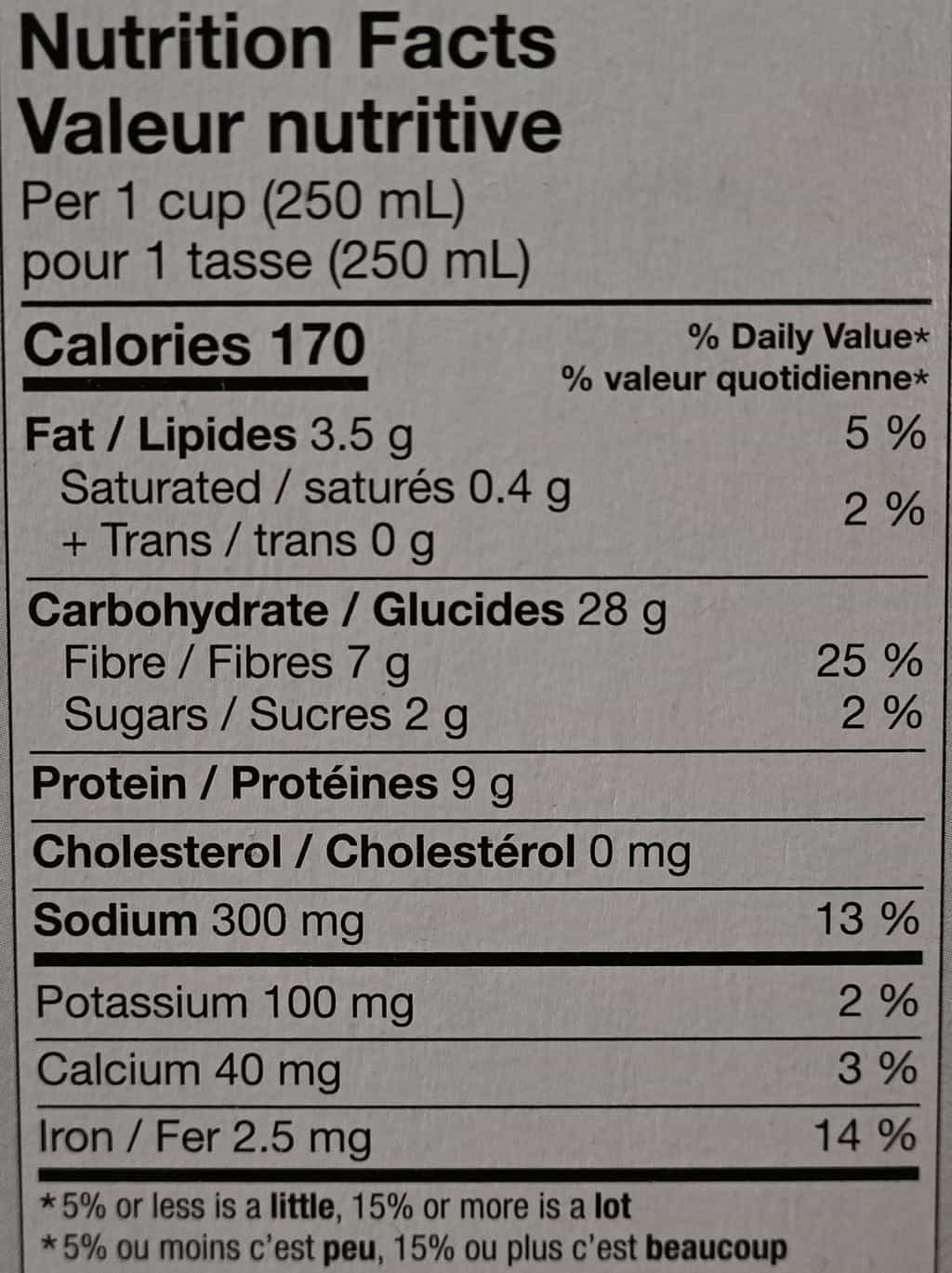 Costco lentil soup nutrition facts label. 