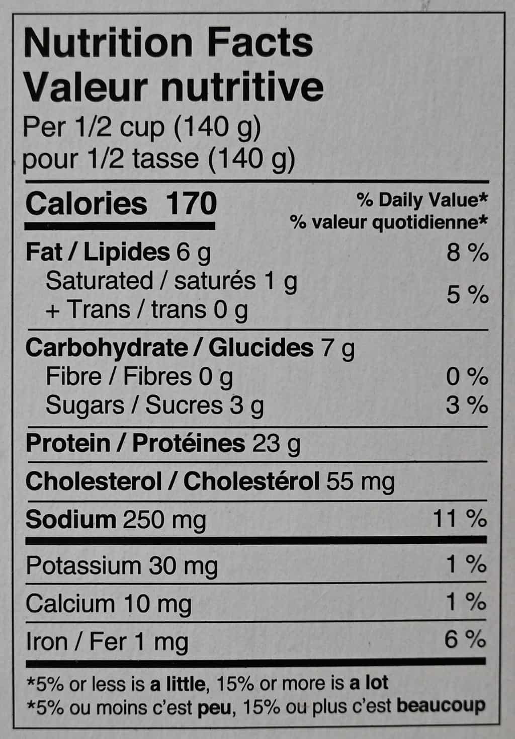 Costco Stoney Creek Thai Coconut Chicken nutrition facts label. 