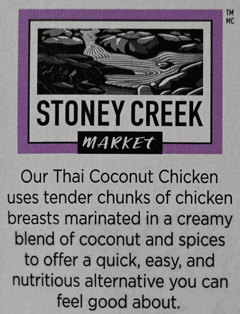 Stoney Creek Thai Coconut Chicken product description from the box. 