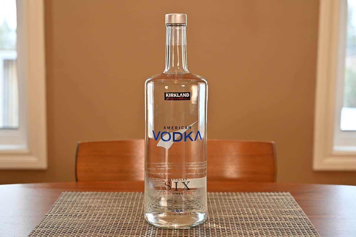 Costco Kirkland Signature American Vodka Bottle sitting on a table. 