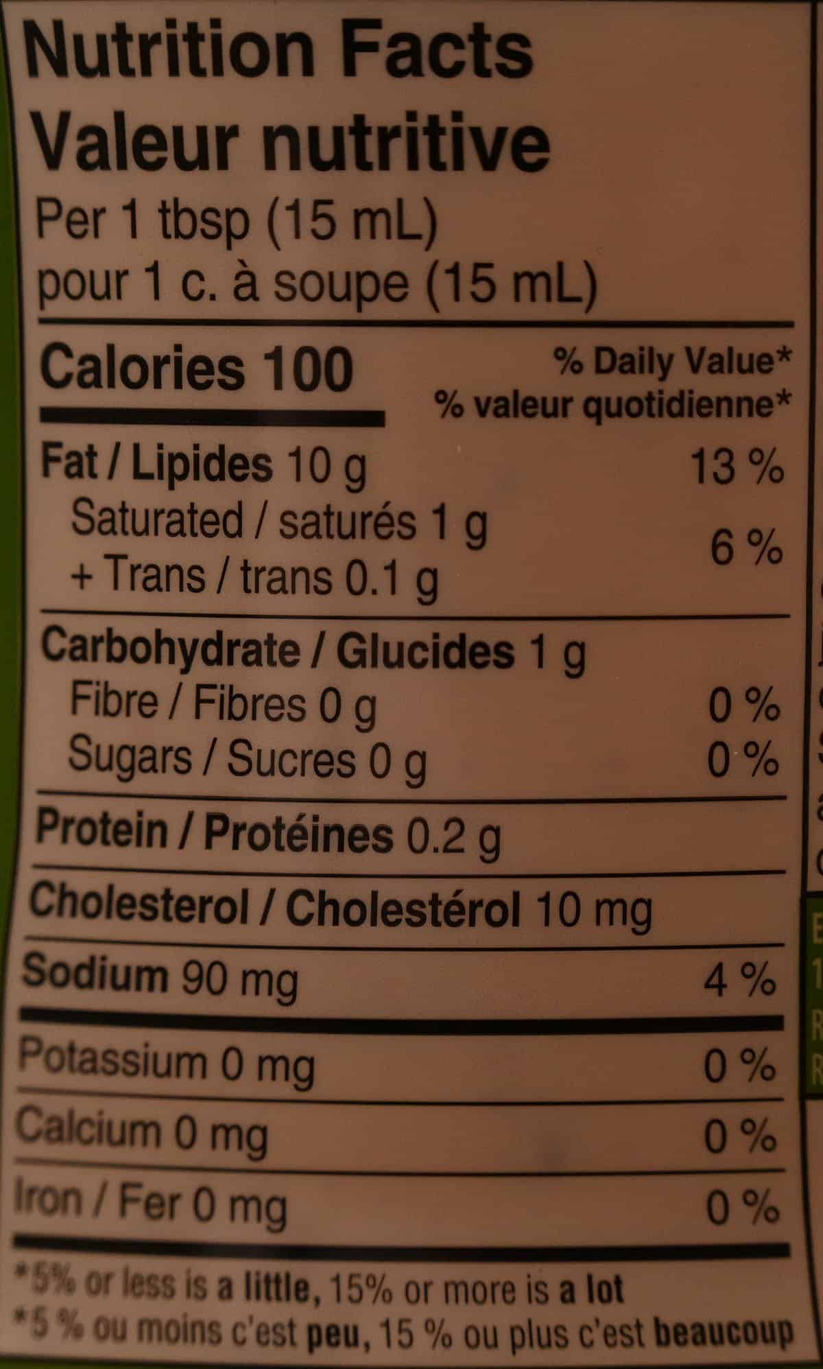 Costco Culinary Treasures Jalapeno Lime Aioli  nutrition facts.