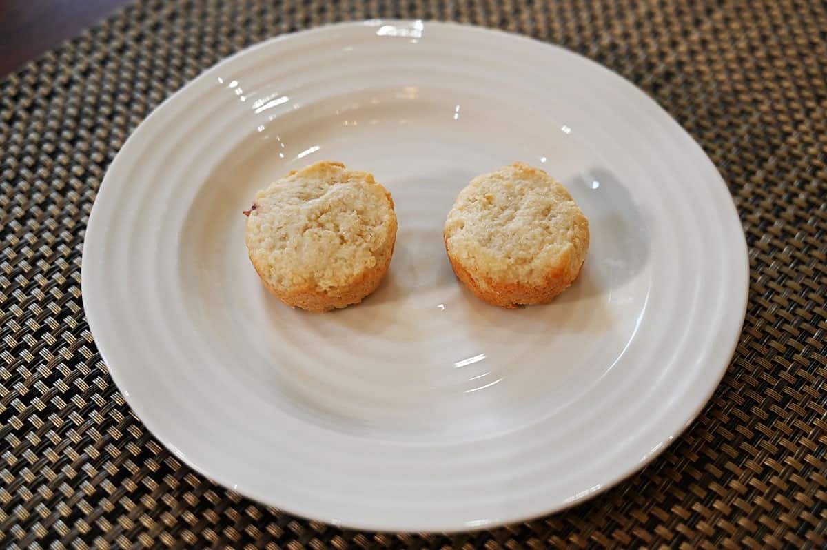 Two coconut bites served on a white plate. 