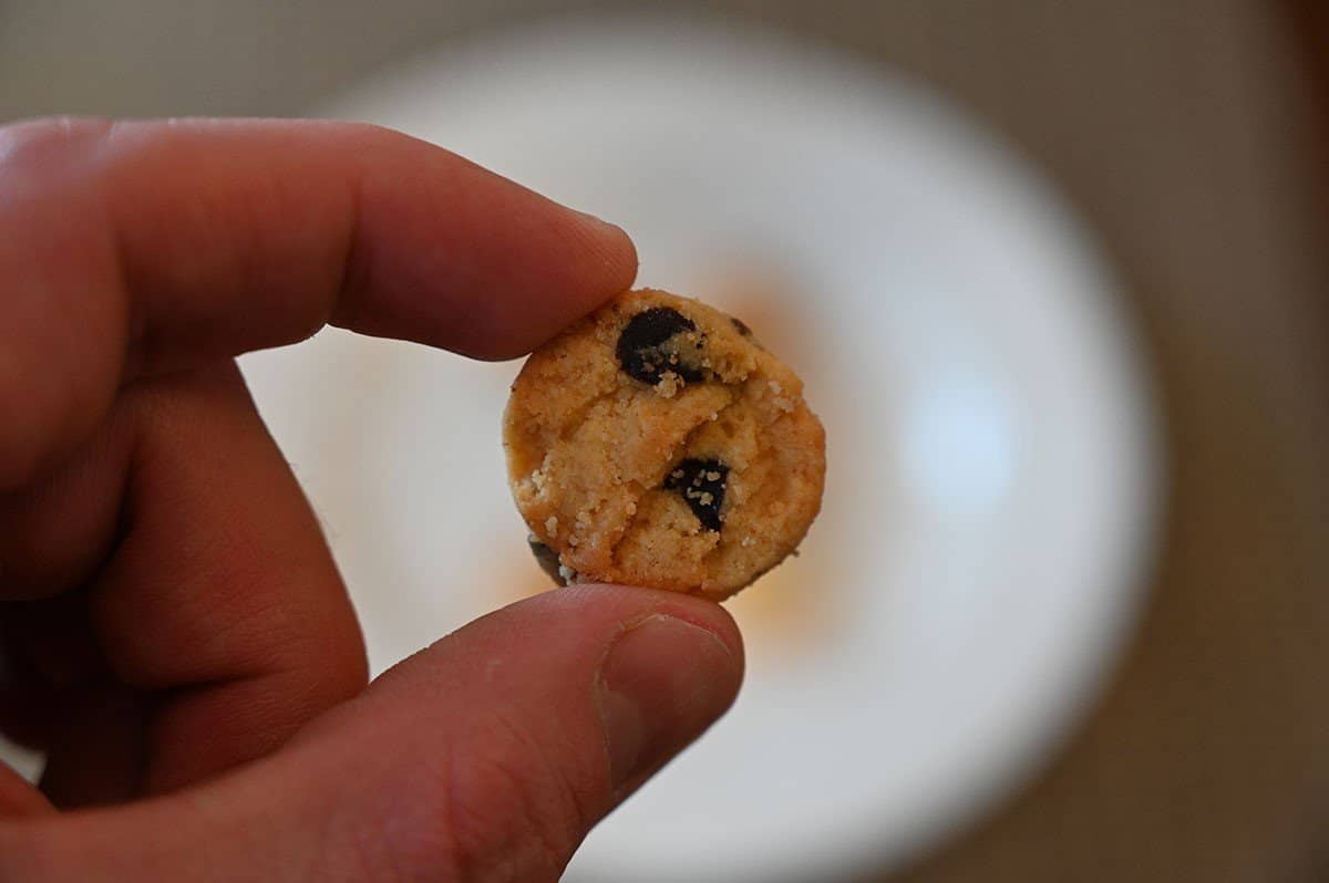 Closeup image of one Costco HighKey Mini Cookie.