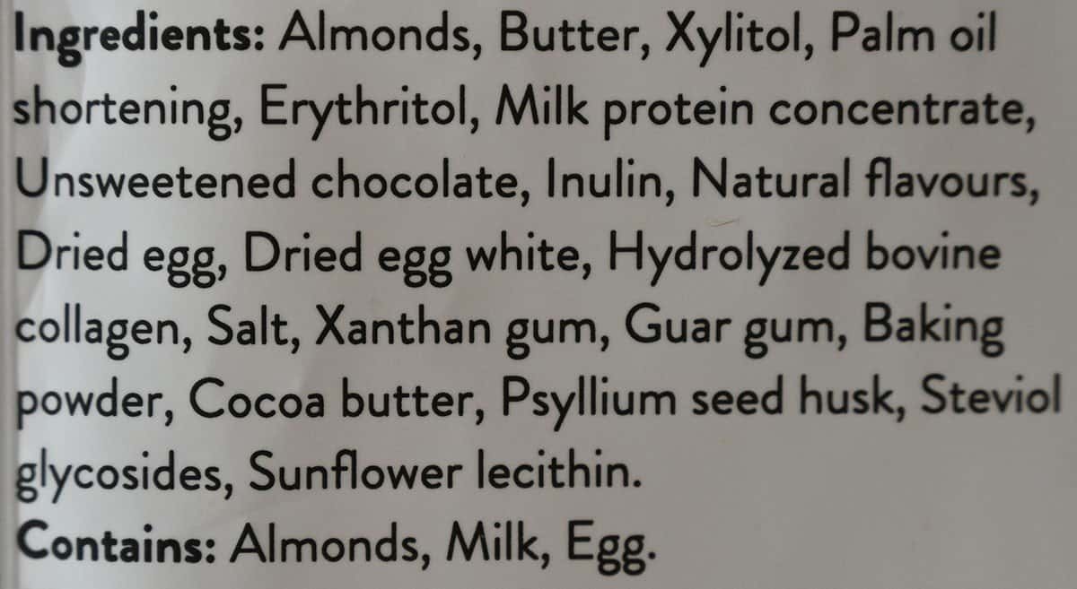 Image of Costco HighKey Mini Cookies ingredients list. 