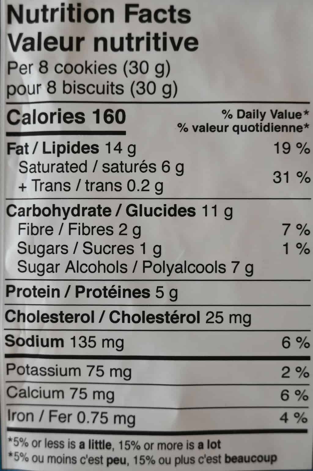 Image of HighKey cookies nutrition facts.