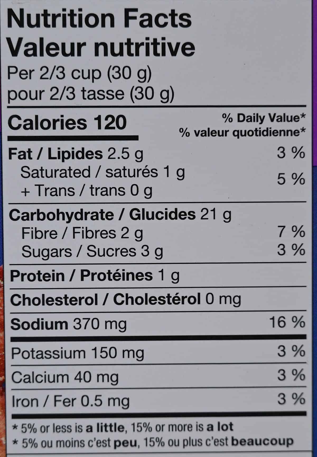 Costco From The Ground Up Purple Carrot Crackers nutrition label. 