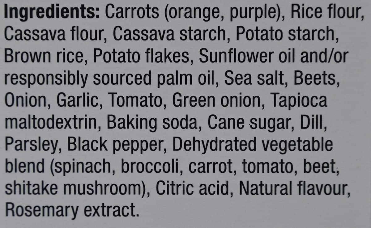 Costco From The Ground Up Purple Carrot Crackers ingredients label. 