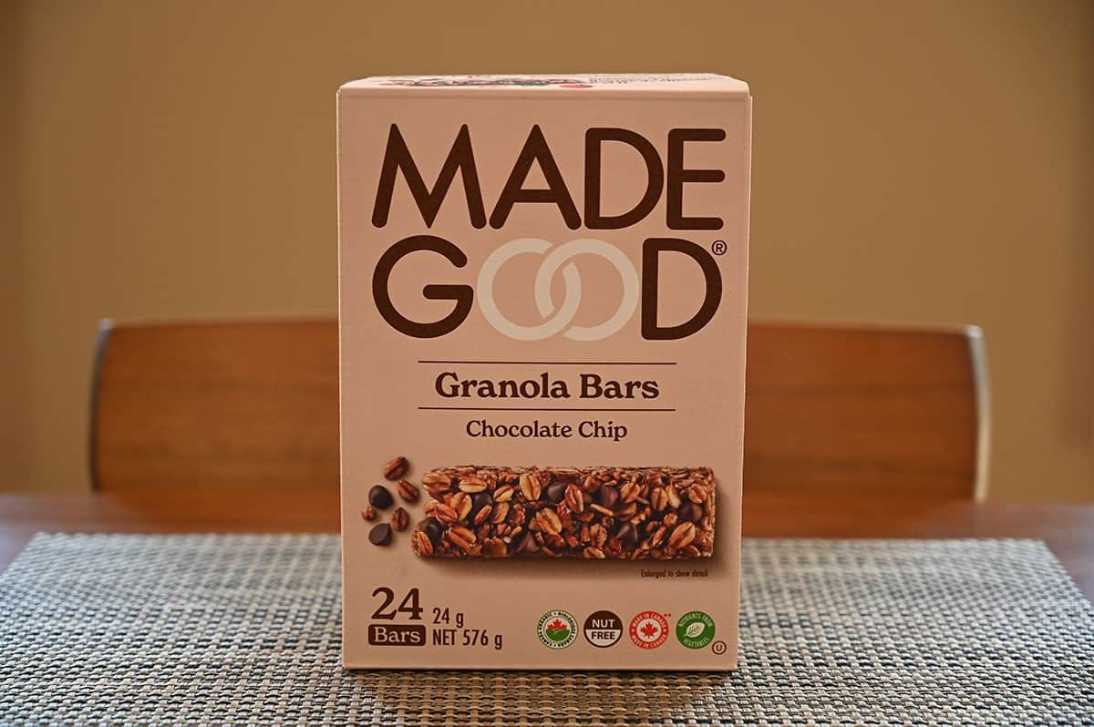 Costco MadeGood Chocolate Chip Granola Bars box sitting on a table 