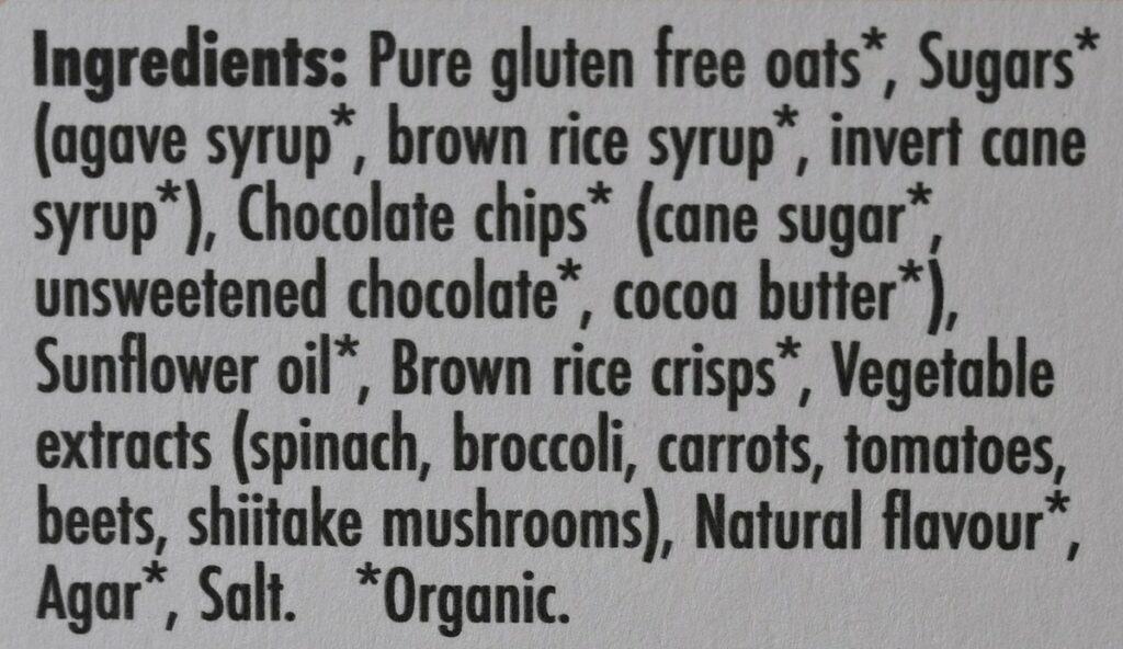 Costco MadeGood Chocolate Chip Granola Bars ingredients from box. 