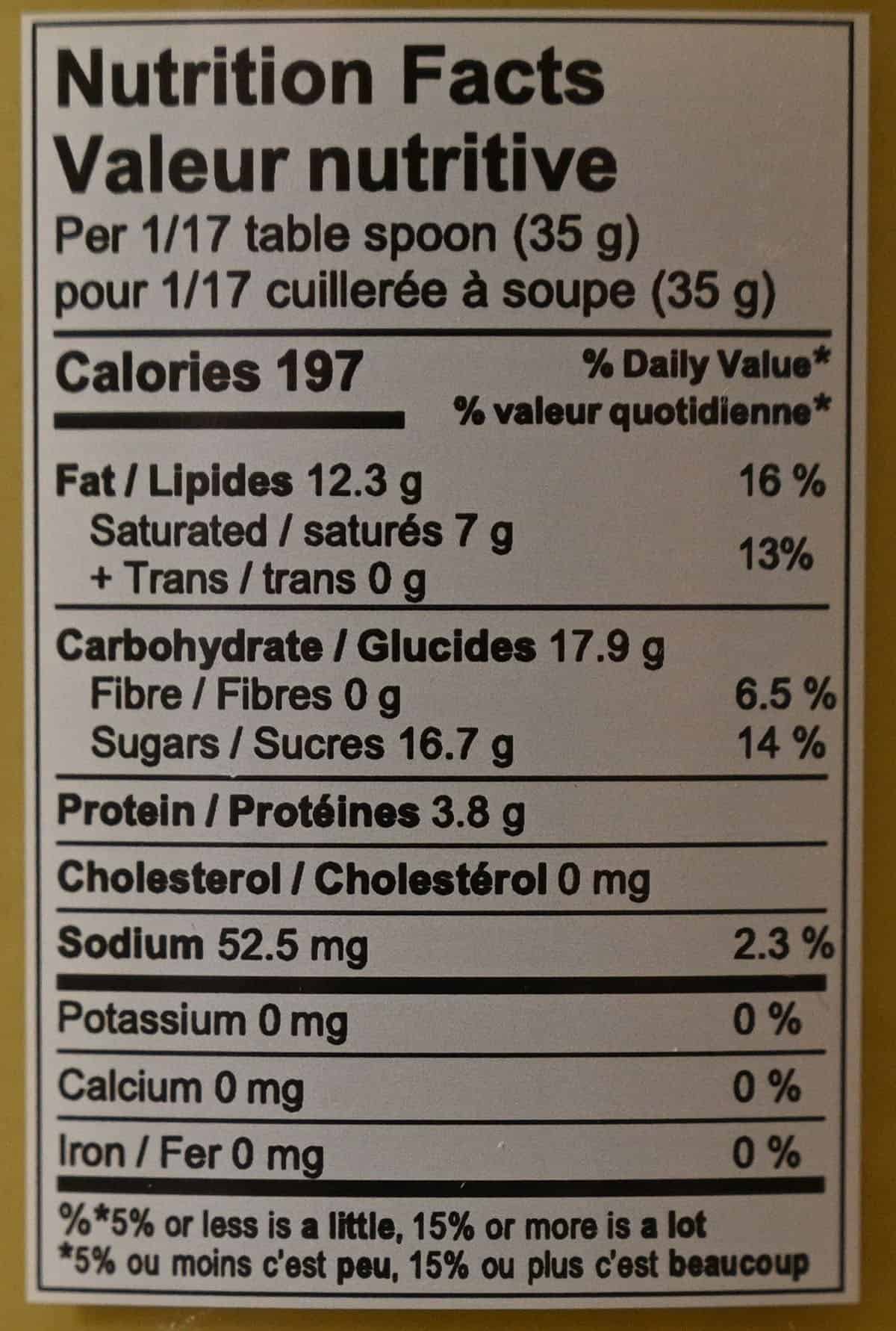 Costco Pisti Spreadable Pistachio Cream nutrition facts from jar. 