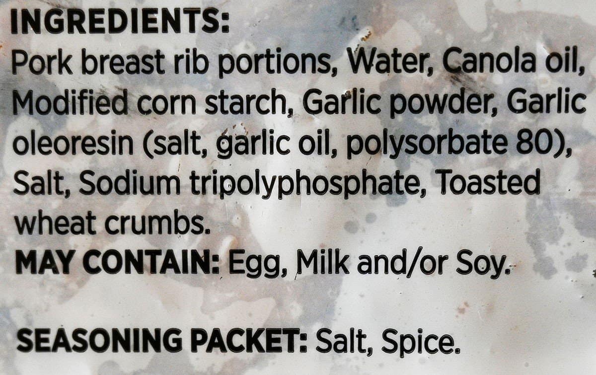 Costco dry ribs ingredients label. 