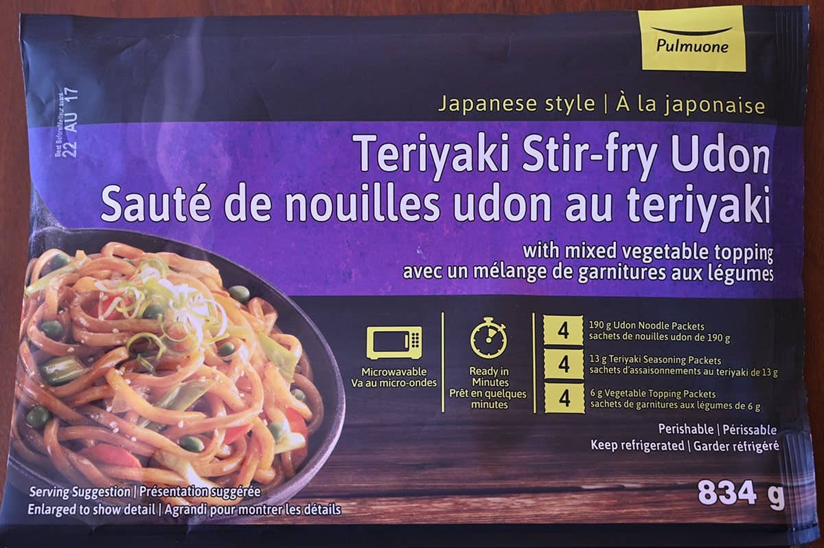 Costco Pulmuone Teriyaki Stir-fry Udon package, close up image. 