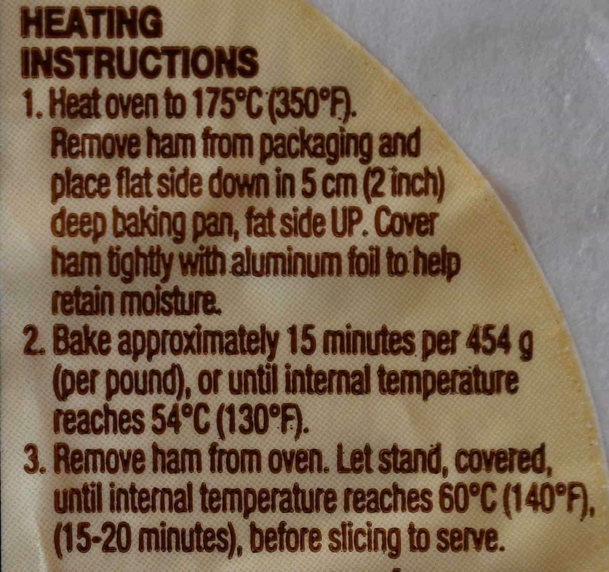 Costco Kirkland Signature Master Carve Ham cooking instructions.