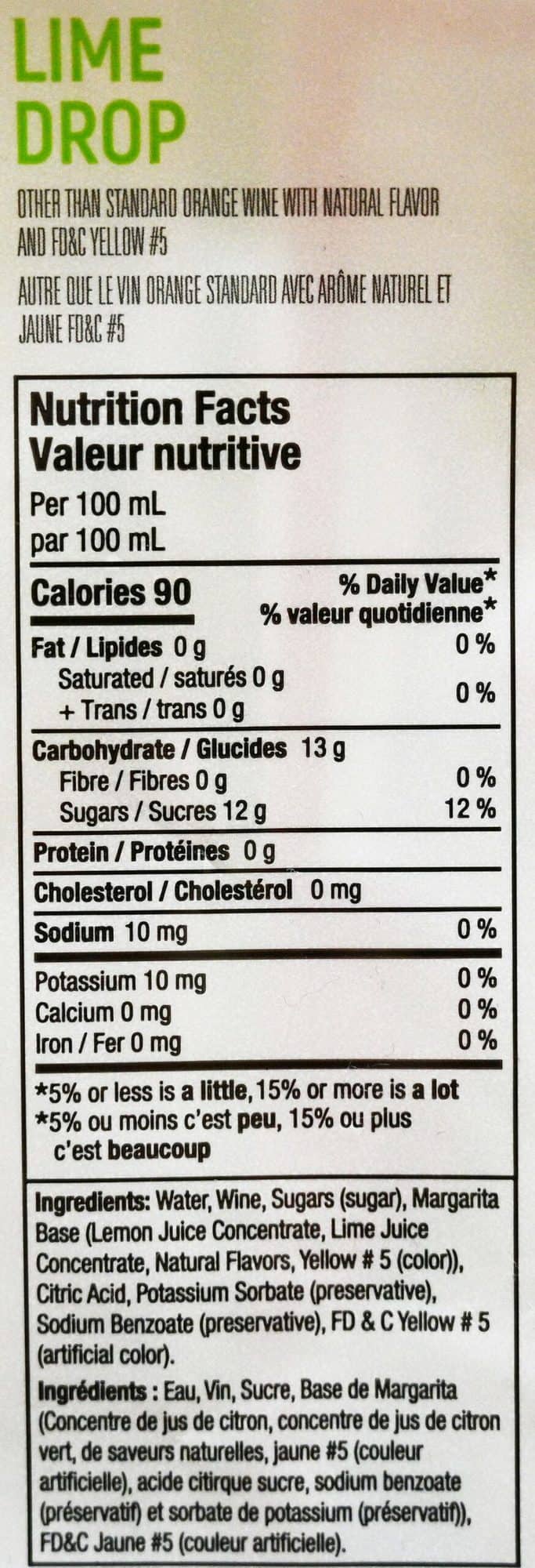 Lime nutrition facts and ingredients label. 