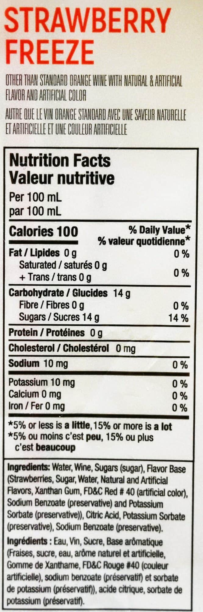 Strawberry nutrition facts and ingredients label. 