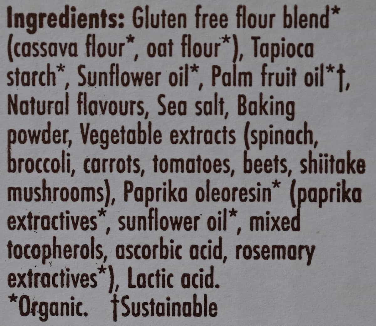 Costco MadeGood Star Puffed Crackers ingredients from box. 