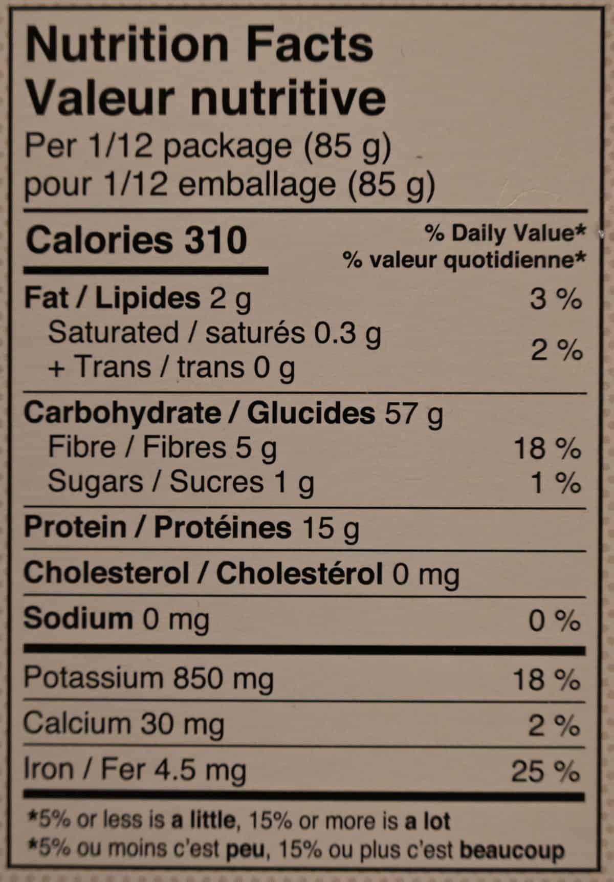 Pedon Four Bean Linguine from Costco ingredients from box. 