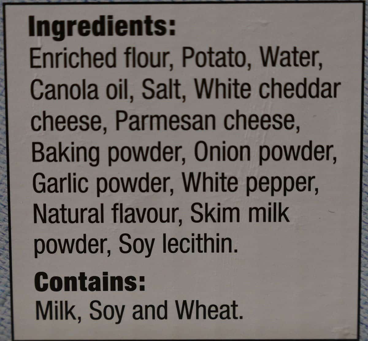 Costco Naleway Potato and White Cheddar Perogies ingredients from the box. 