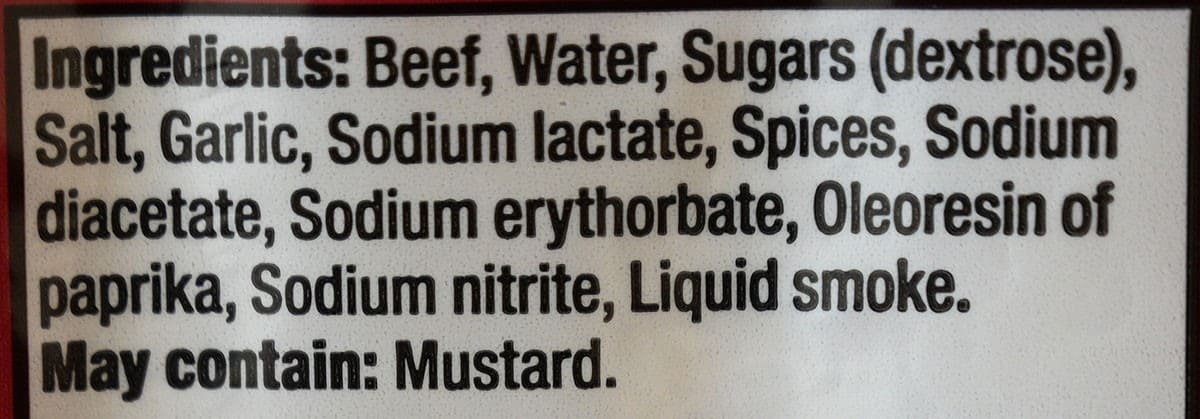 Costco Kirkland Signature Beef Polish Sausages ingredients from package. 