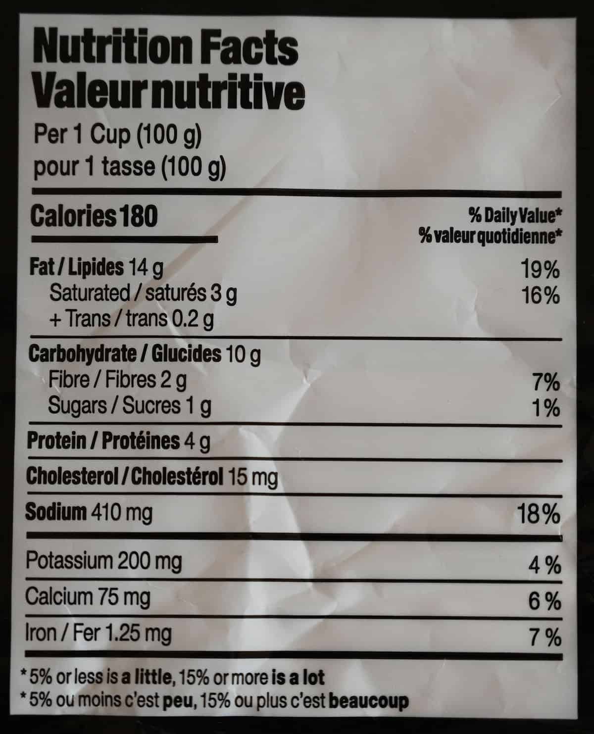 Costco Taylor Farms Ultimate Caesar Salad Kit nutrition facts from the bag. 