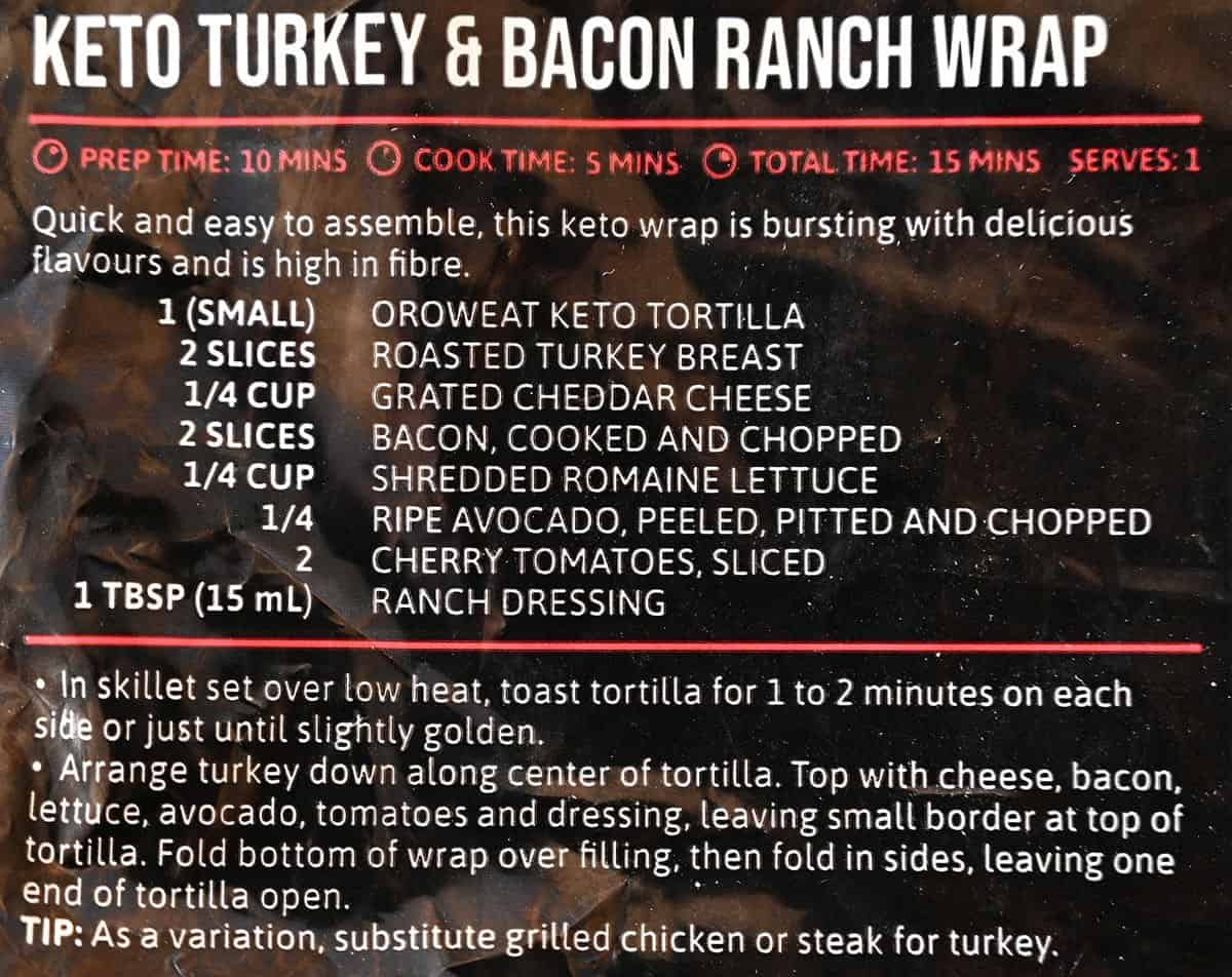 Recipe for a turkey bacon ranch wrap using the Costco Orowheat Keto Tortillas. 
