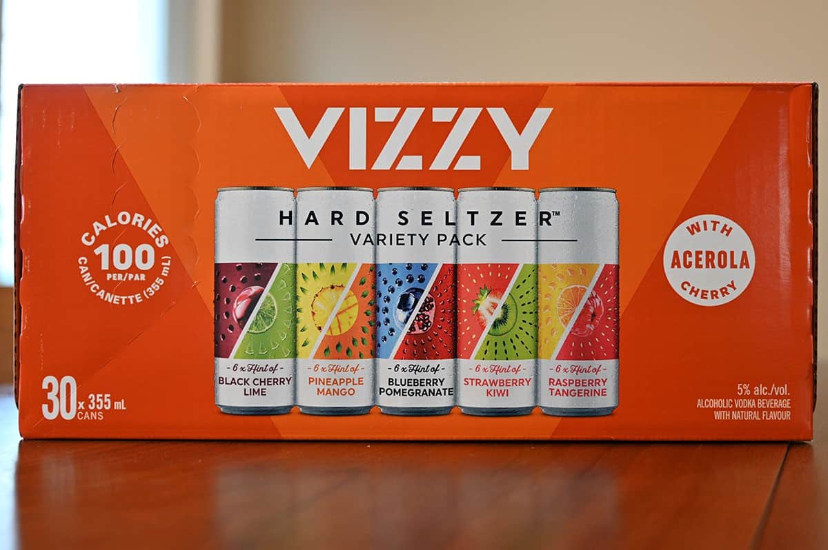 Costco Vizzy Hard Seltzer Variety Pack  box sitting on a table. 