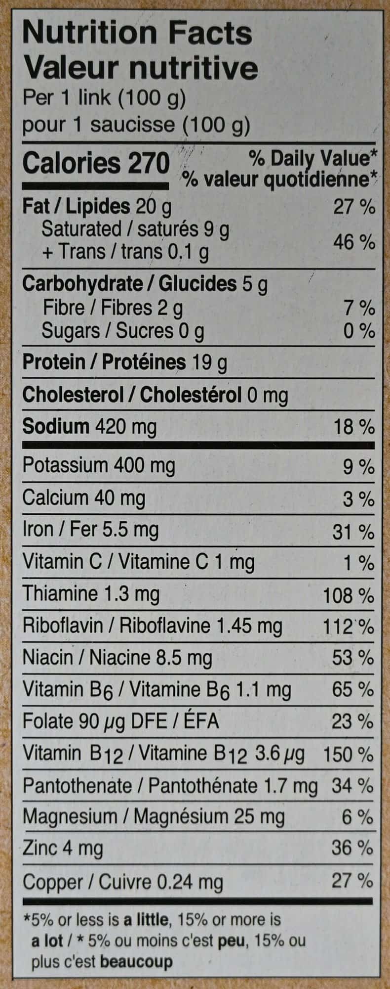 Nutrition facts from packaging. 