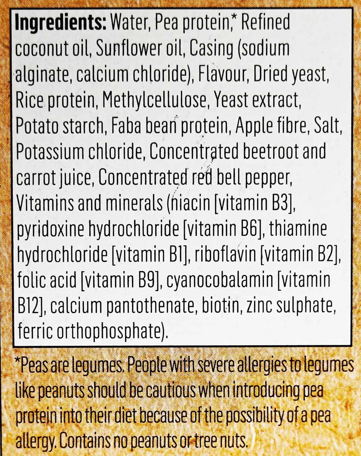 Image of ingredients list from packaging. 