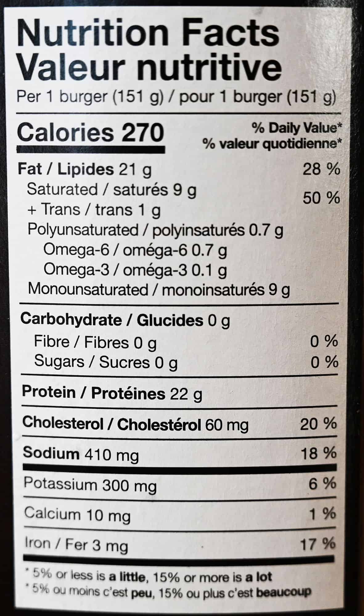 Image of nutrition facts from box. 