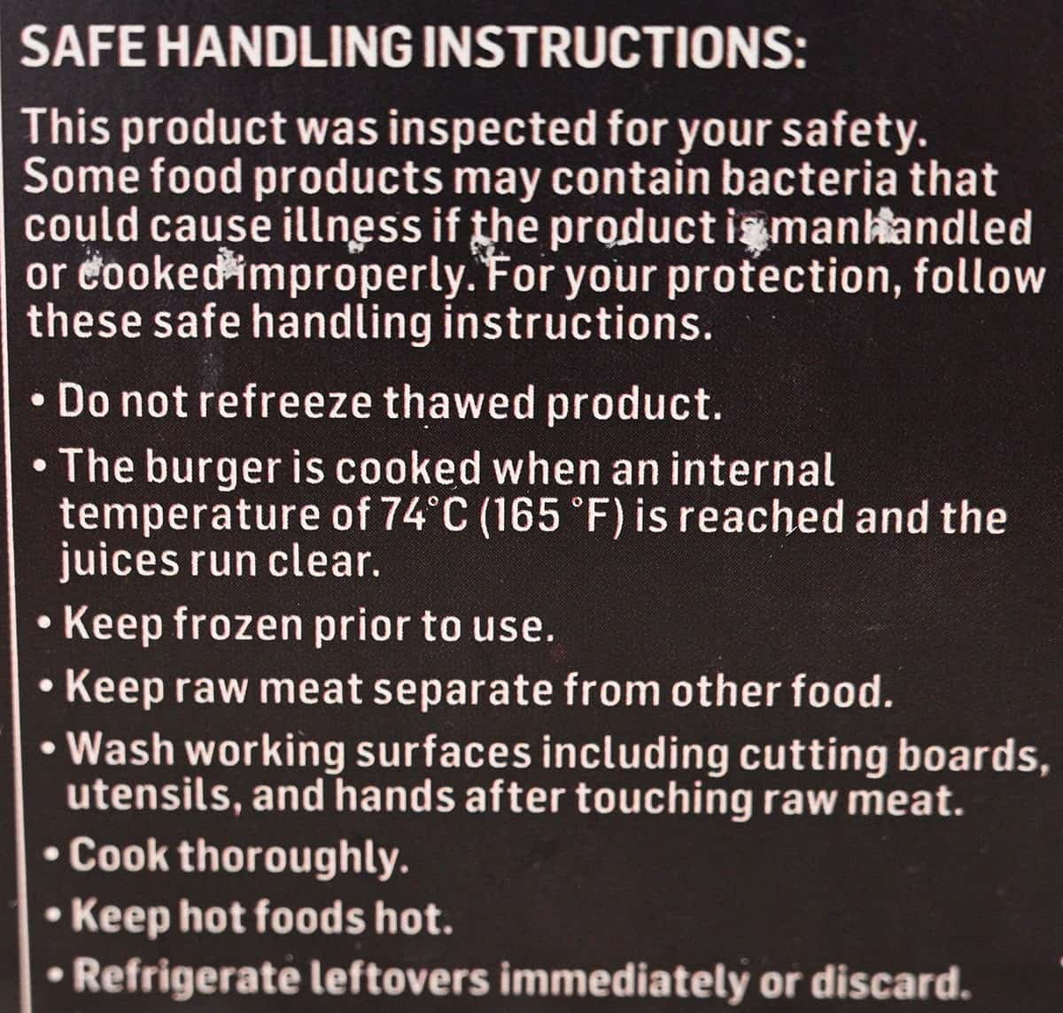 Image of safe handling instructions from box. 
