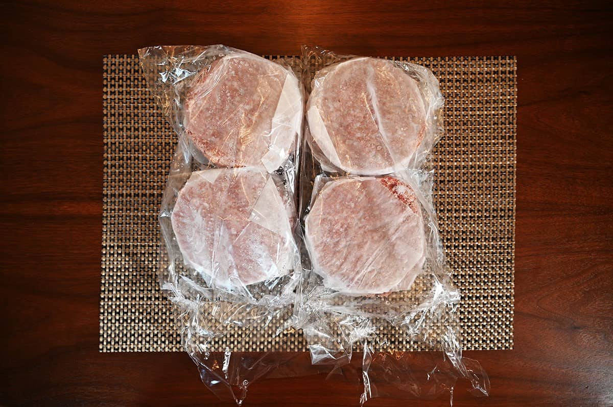 Image of how the bison burgers come in the box, in two separate bags of six. 