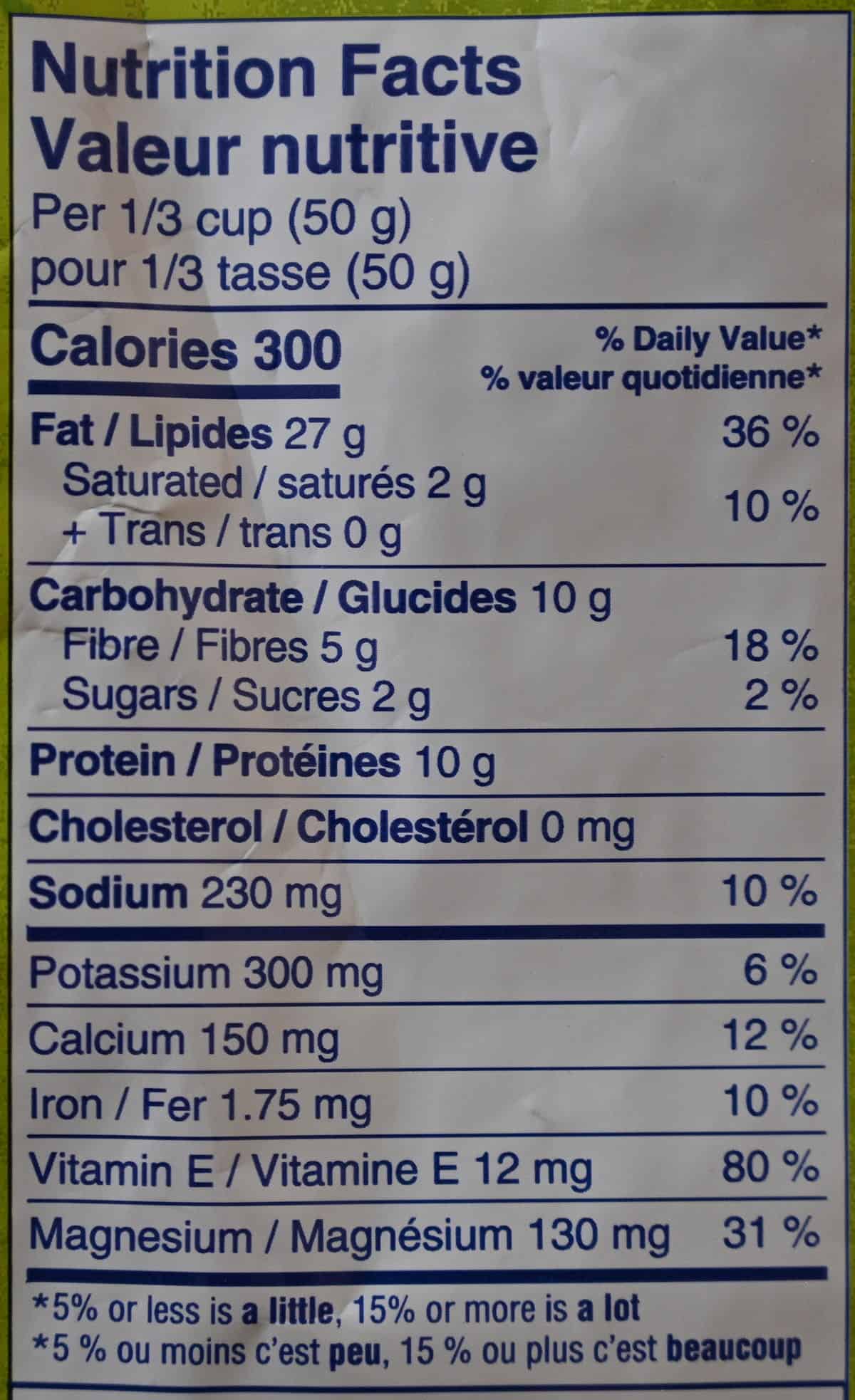 Costco Blue Diamond Spicy Dill Pickle Almonds nutrition facts from bag. 