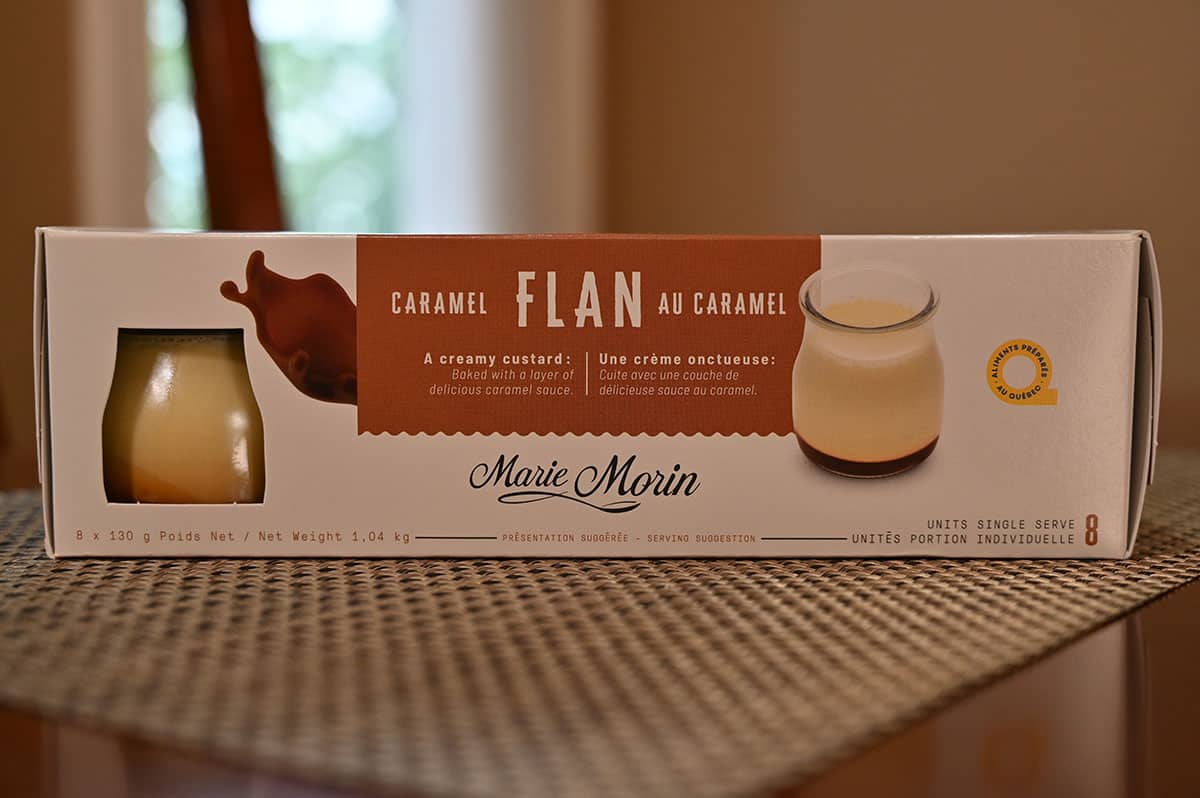 Image of the back of the Costco Marie Morin Caramel Flan box. 