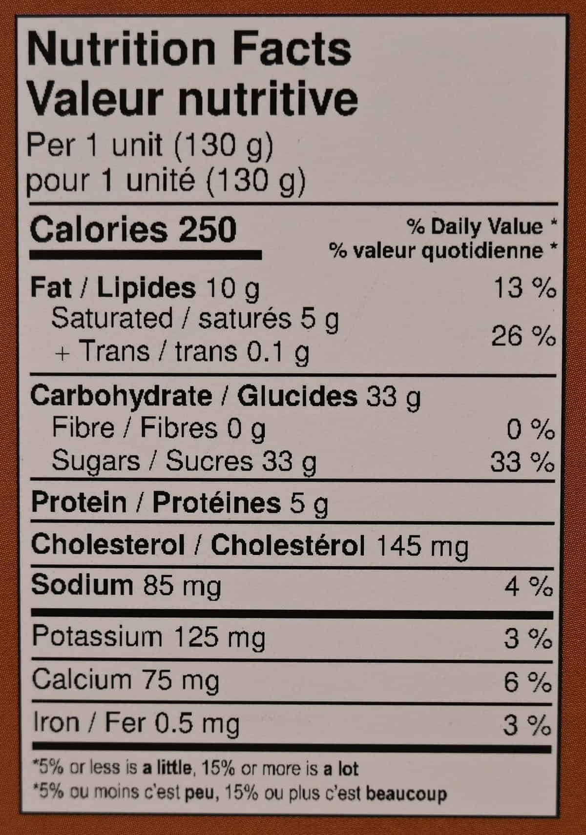 Costco Marie Morin Caramel Flan nutrition facts from package. 