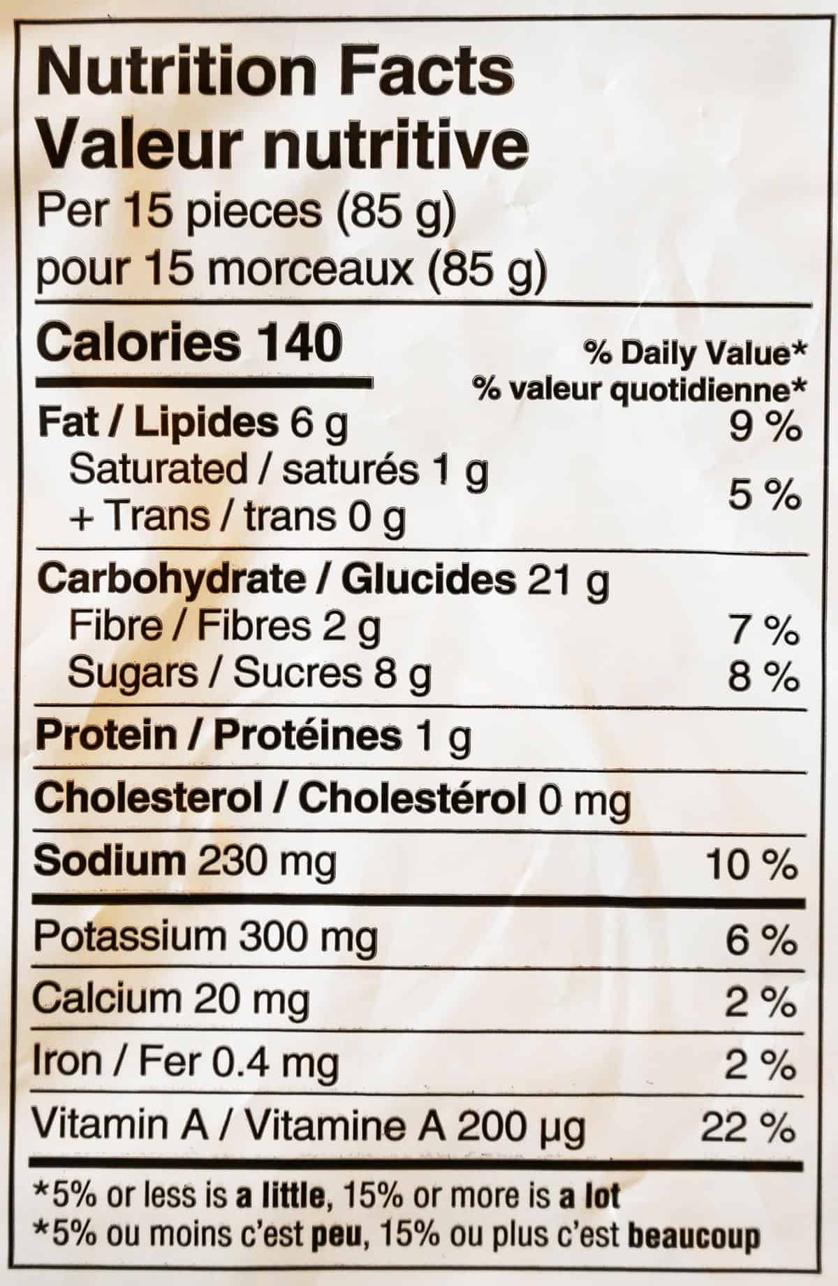 Costco Russet House Sweet Potato Fries nutrition facts from bag.
