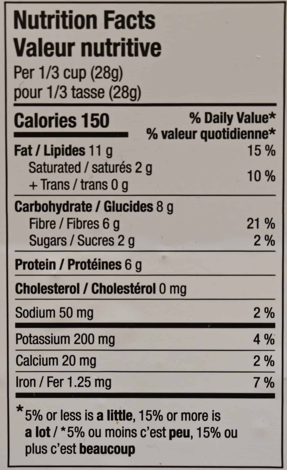 Costco Ozery Seedwise Keto Clusters nutrition facts from container. 