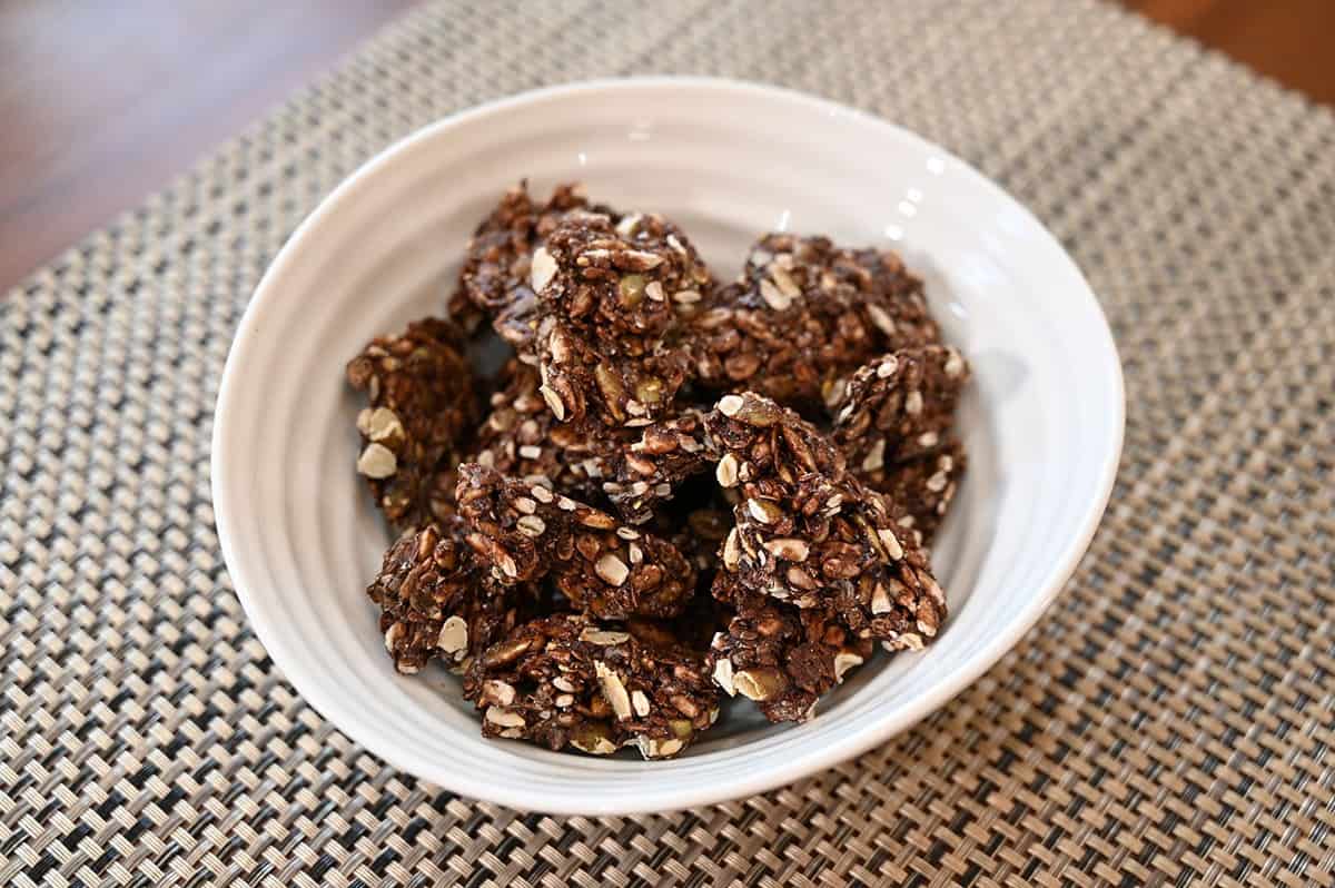 Image of a bowl of Costco Ozery Seedwise Keto Clusters. 