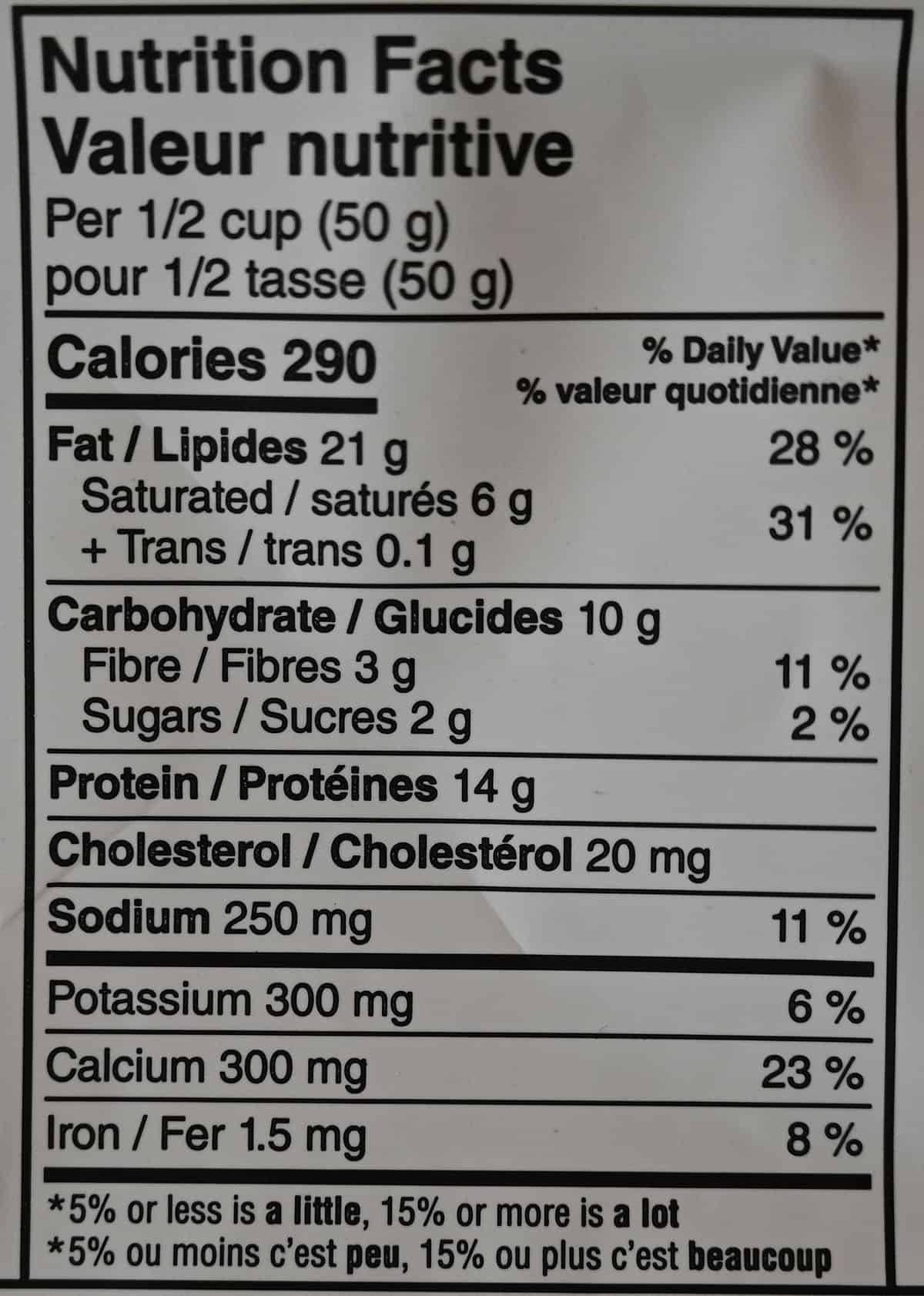 Costco Parm Crisps Snack Mix nutrition facts from the bag. 